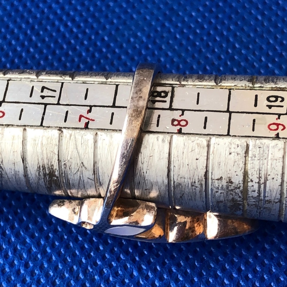 Vintage Solid Sterling Silver Mop Ring 925 S 7.5 - image 3